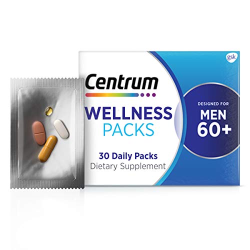 Centrum Wellness Daily Complete Multivitamin D3 for Men in their 60s, 25mcg, MSM 1000mg, Turmeric Complex, 30 Packs/1 Month Supply