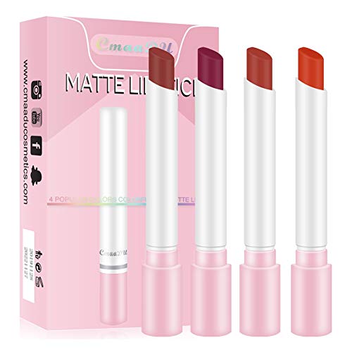 Matte Cigarette Lipstick Set, 4Pcs Ensemble de brillant à lèvres pour le rouge à lèvres Velvet, facile à colorer Maquillage Rouge à lèvres étui à cigarettes Set de lèvres