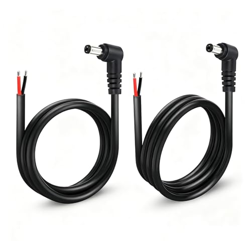 2 Pack 90 Degrés DC Câble de Queue d'alimentation 1M, Angle Droit DC5525 5,5 mm x 2,5 mm Mâle Plug à Fil Nu Cordon de Réparation Ouvert de Remplacement...