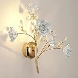 Ceramics Rose Wall Lamp, European Modern Living Room Staircase Corridor Creative Bedroom Crystal Flo