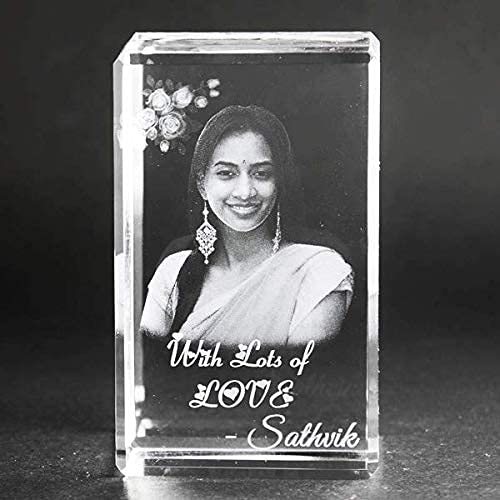 Image of Personalized 3D Cube Crystal Photo Frames Rectangle Shape (6x4x4 CM) with free light base