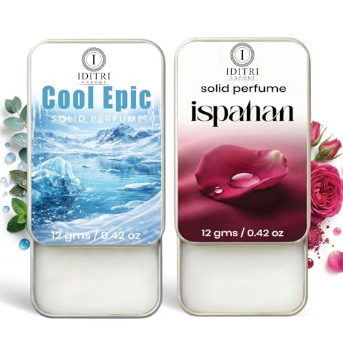 Image of IDITRI EXPORT Solid Perfume |Cool Epic&Ispahan Alcohol Free Wax Perfume Balm, Long Lasting | Pocket Tin 12g, Pack Of 2| Non Greasy Smooth Glide, Travel Friendly Men And Women