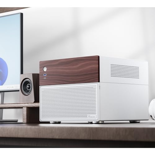 Image of JONSBO N4 White NAS Pc Case, Walnut Wood, 8-Drive Bay /6 * 3.5 inchHDD (4 hot-swap,2 Non hot-swap), 2 * 2.5SSD,Micro ATX Chassis USB3.2Gen2Type-C, 1x120mm Fan Built-in, White