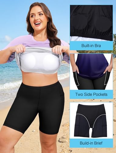 Swimming Suits for Women Full Coverage Swimsuits Swimwear Rash Guard Swim Tops with Built in Bra L - image 4