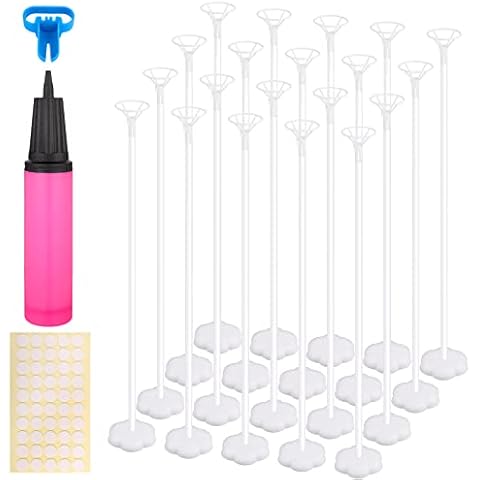 Hejo Balloon Stand Holders Kit, Reusable 20 Set Balloon Sticks and Cups + 1 Balloon Pump + 1 Balloon Knot Aid + 50 Double-Sided Adhesive, Balloon Sticks for Birthday Wedding Graduation and Party Cover
