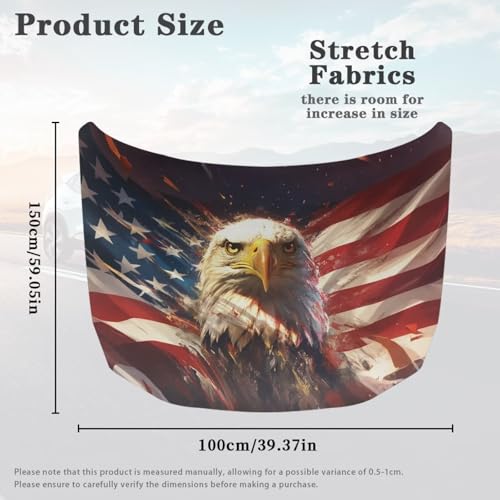 Image of Car Hood Cover, Eagle and American Flag Auto Hood Wrap Blankets Stretchable Automotive Exterior Accessories for Compact Sedans SUVs Trucks