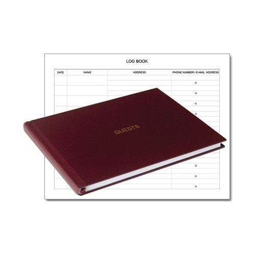 BookFactory® Guest Book/Guest Sign-In Book/Guest Registry/Guestbook - 120 Pages, Burgundy Cover, Smyth Sewn Hardbound, 8 7/8" x 7" (LOG-120-GUEST-A-LMT25) Cover