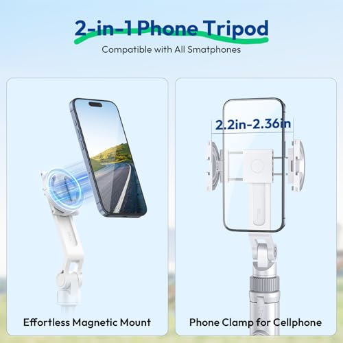ULANZI TT88 Magnetic Tripod for iPhone 17, 57" Extendable Selfie Stick w Remote, 2-in-1 Phone Clip & Dual Cold Shoe Mounts-Lightweight Phone Tripod Stand for Vlogging, Travel, Video Recording, White