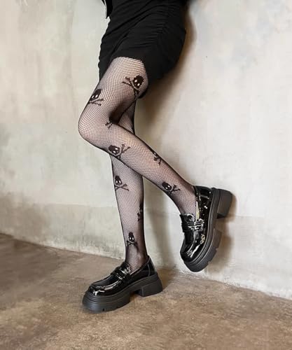 Image of Womens Halloween Stockings Skull Fishnet Tights Spider Web Fishnets
