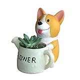 EssenceLiving Lovely Corgi Dog Shaped Plant Planter Resin Corgi Animal Succulent Plants Decorative Flower Pot (Sitting Corgi)