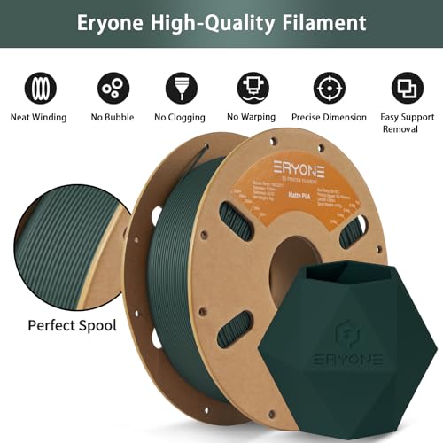 Image of ERYONE Matte 3D Printer PLA Filament 1.75 + /- 0.03mm, Matte Filament PLA 1KG(2.2LBS) Spool, Black Forest Green
