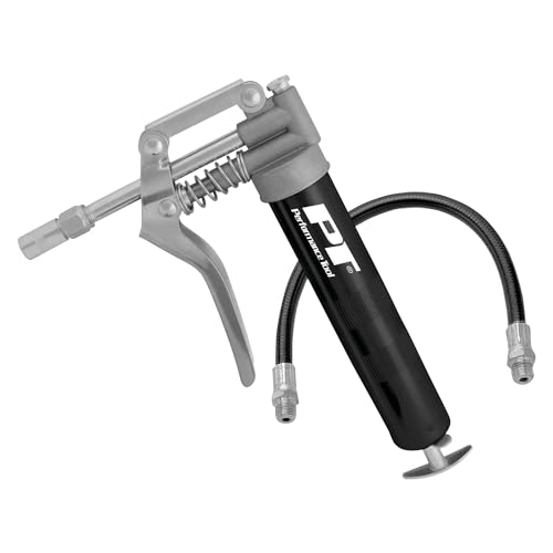 Image of Performance Tool W54198 Mini Grease Gun (3 oz) With 12 inch Flexible Hose and 5.5 inch Rigid Extension Pipe.
