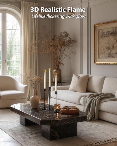Image of Homemory 9.6 Inches Waxy Flameless Taper Candles with Remote Timer Dimmer, Flickering LED Candlesticks, Battery Operated Window Candle for Christmas Wedding Home Decor, Ivory, 6 Pcs