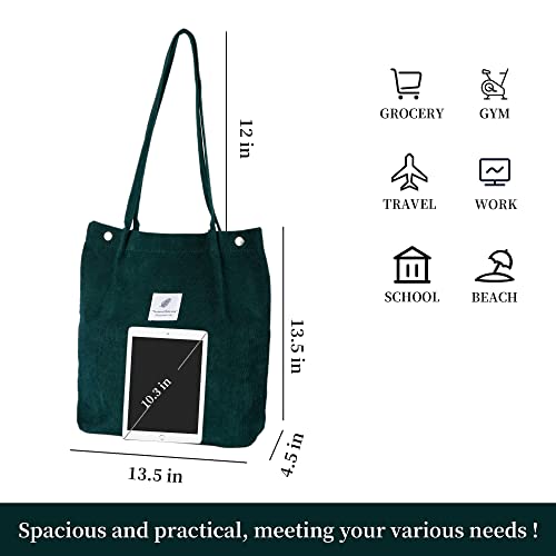 Image of Corduroy Tote Bag Cute Tote Bags for Women Shoulder Bag with Inner Pocket for Work Beach Travel and Shopping Grocery