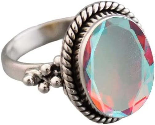 Rainbow Moonstone Gemstone Ring Set In 925 Sterling Silver Beautiful Ring For Women Handmade Ring Oval Shape Blue Fire Moonstone Perfect For Birthday Gift For Her By NKG