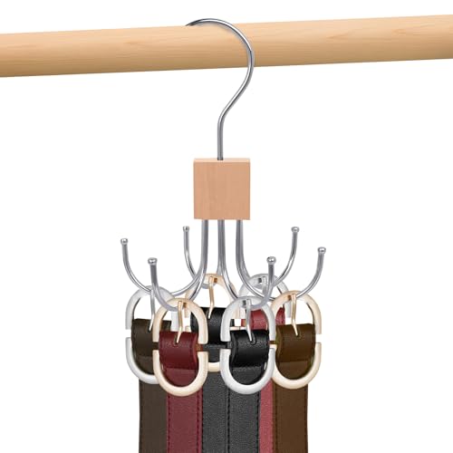 Niuoppy 360°Swivel Belt Hanger for Wardrobe, Belt Hangers for Men, Belt Organizer Belts Rack with 6 Hooks (1, Log Color)