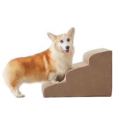 AMAZON - Lazyzizi 3 Steps Foam Dog Ramps, Dog and Cats Steps, Small Pets Stairs with Washable Cover, Non-Slip Bottom for Little Dogs & Cats, Brown and Star