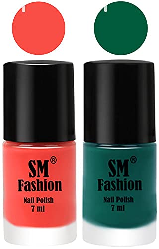 Image of Long Lasting Nail Polish | Nail Paint Combo 7 ml Each) - Set of 2 Coral-Green