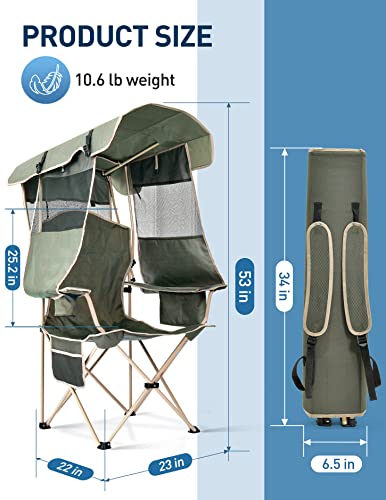 Docusvect Canopy Chair With Cooler, Folding Chair With Retractable Upf 50+ Shade Canopy, Cup Holder, Side Pocket For Camping, Beach, Tailgates And Fishing - Support 330 Lbs #TOP7