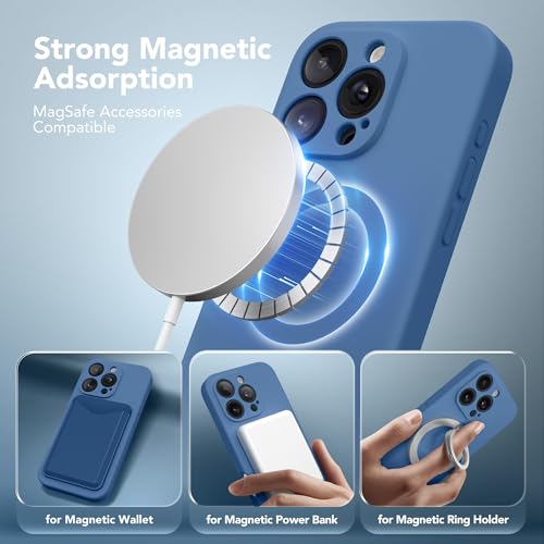 Image of Magnetic for iPhone 16 Pro Case, Compatible with MagSafe, [Full Camera Protection] [Screen Protector] Silicone Shockproof Protective Phone Case for iPhone 16 Pro 6.3 inch, Lake Blue
