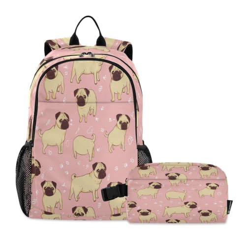 Sac à dos étudiant carlin rose pour ranger grands cahiers et lunch