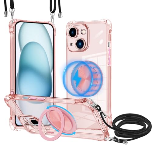 iPhone 15plus �P�[�X �N���A MagSafe�Ή� 360�x��] �����O �u���P�b�g���C�����X �[�d�\ iPhone 15plu �Ђ� �Ί|���݌v�X�g���b�v���E ���߉\ �ϏՌ� TPU ���ގ��u���P�b�g�T�|�[�g���c��� �ԍڑΉ� �S���ʕی�