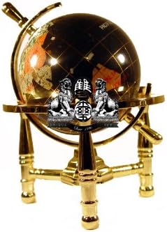 Unique Art Since 1996 Soporte de mesa con patas doradas, 6 pulgadas de alto, color negro, ónix, océano, mapa mundial, globo