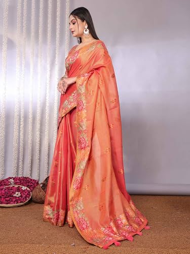 Image of SWORNOF Gold-Toned Woven Design Silk Zari Tissue Saree | Saree for Women | Soft and Skin Friendly