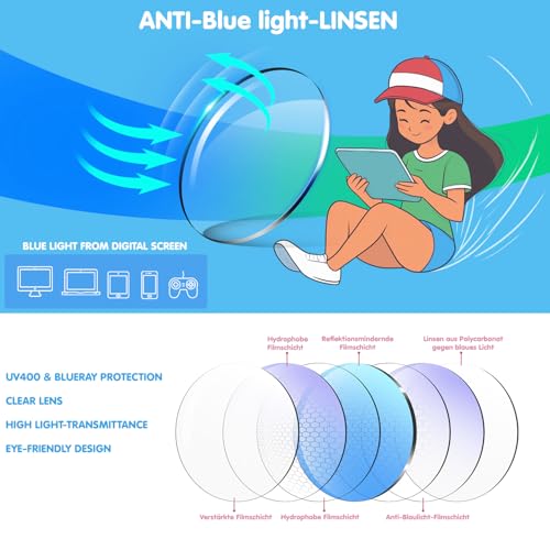 Image of Kids Blue Light Glasses: Zero Power, Uv400 Protection, Anti-Eyestrain & Glare, Headache Prevention - Computer, Tv, Mobile Use