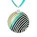 Hand Blown Venetian Murano Glass White Blue Striped Round Pendant Women Necklace, 18-20''