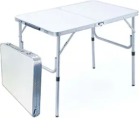 Mesa Camping Dobrável Vira Maleta 90x60 Ajustável Escritório Piquenique Alumínio M.R Camping