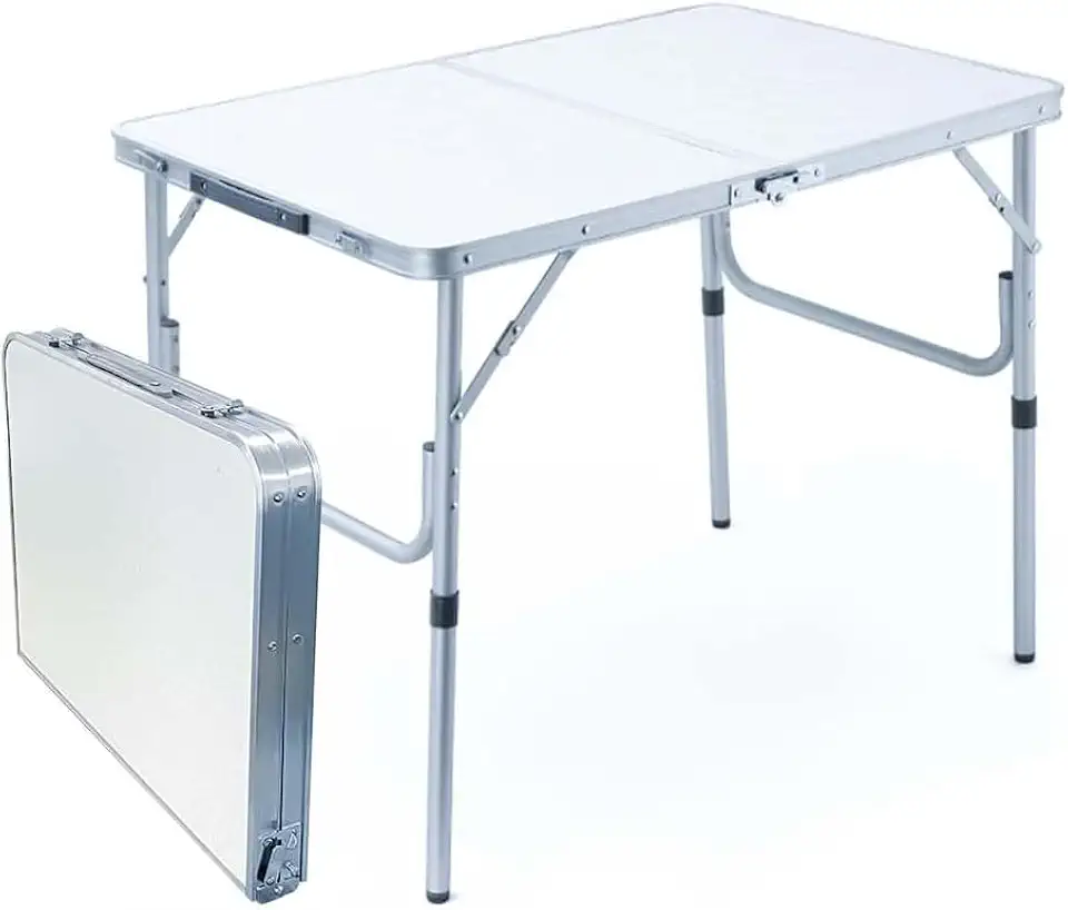 Mesa Camping Dobrável Vira Maleta 90x60 Ajustável Escritório Piquenique Alumínio M.R Camping