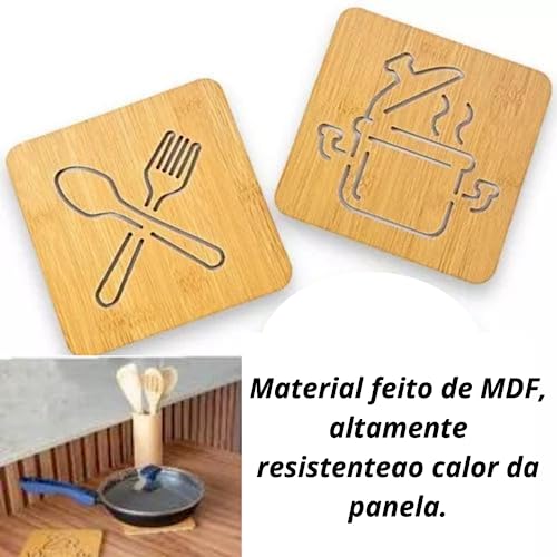 Kit Com 4 Descanso De Panela MDF Com Imagens Decorativas Formas Variadas Quadrado e Redondo 15,6cm
