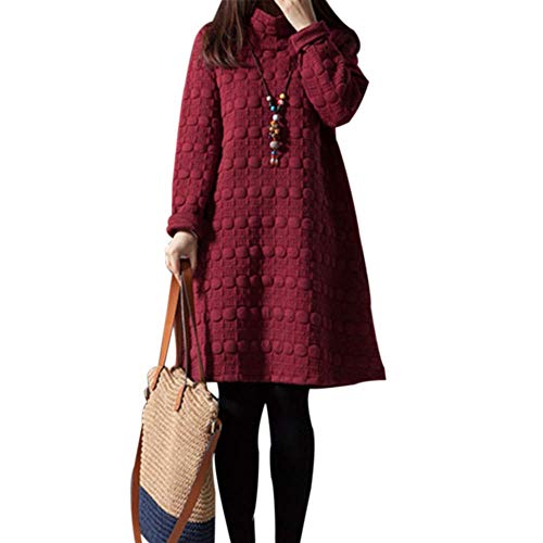 Vestido Suelto De Maternidad Manga Larga Otoño Casual Vintage Invierno Cuello Alto De Maternidad Grueso Colores Sólidos Embarazadas Ropa Casual Embarazo Clásico (Color : Winered, Size : S)