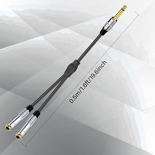 Cable divisor de audio Y 6.35mm TS Mono macho a dual hembra 0.5m miniatura 6