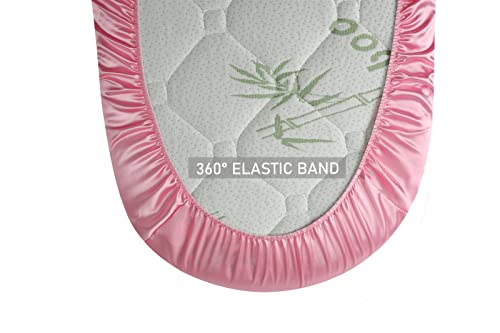 Satin Bassinet Sheet Set 2 Pack Ultra Soft Silk Fit For Rectangle, Hourglass, Oval Bassinet Mattress Protect For Baby Hair And Skin Cradle Or Bassinet Sheets, Pink & White #TOP4