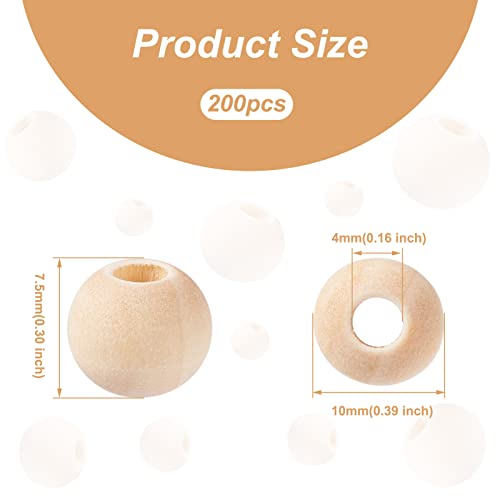 PandaHall 200pcs 10mm Natural Round Wood Beads Large Hole Unfinished Wooden Ball Spacer Loose Beads with 4mm Hole for Crafts DIY Handmade Decorations Jewelry Making - Image 3