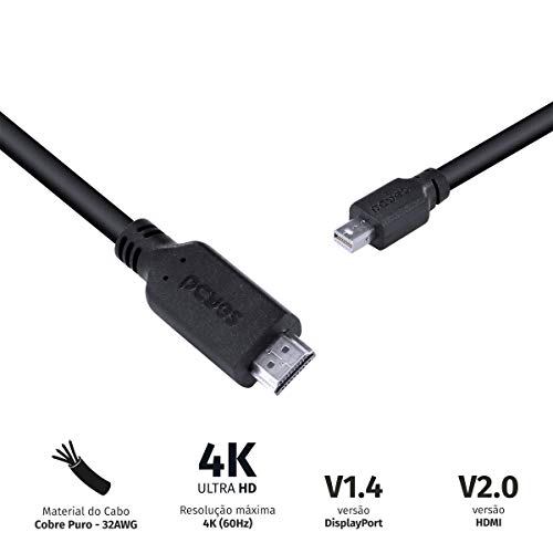 CABO MINI DISPLAYPORT MACHO PARA HDMI 2.0 MACHO 2 METROS – PMDPH4K-2 - PCYES