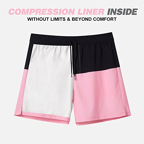 Image of BRISIRA Mens Swim Trunks Swim Shorts Quick Dry 5 inch Inseam Beach Shorts with Compression Liner and Zipper Pocket