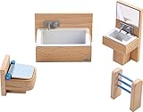HABA Little Friends Bathroom Set - Wooden Dollhouse Furniture for 4' Bendy Dolls
