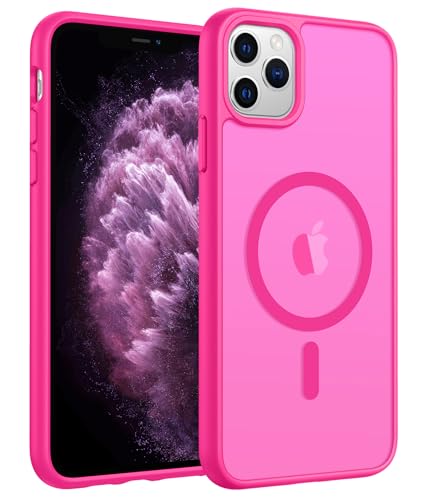 Image of FNTCASE for iPhone 11 Pro Case: [Compatible with Magsafe] Translucent Matte Magnetic Phone Cover - Military Grade Drop Protection Shockproof Protective for iPhone 11Pro 2019 Cases - Hot Pink