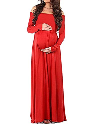 Vestido De Maternidad Elegante De Las Mujeres Maxi Vintage Otoño Vestido Embarazada Fuera del Hombro Manga Larga Estiramiento Vestido De Maternidad Vestido Maxi Vestido De Maternidad para Sesiones De