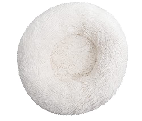 Ruimcc Chien Chat Lit Panier de Chat Rond en Peluche Extra-Doux Confortable et Mignon pour Animal Domestique Nest Lavable et Anti Strss (Diamètre 60cm, Blanc) Cover