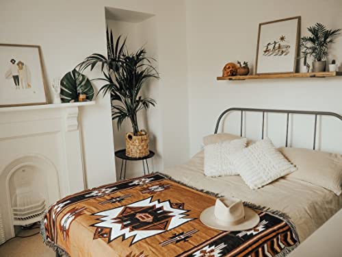 Cchyf Aztec Throw Blanket Native American Blanket Southwestern Boho Decor Reversible Woven Tassels Mexican Blankets And Throws For Couch Bed Chair Wall Tapestry Livingroom Outdoor Beach Brown 51"X63" #TOP2