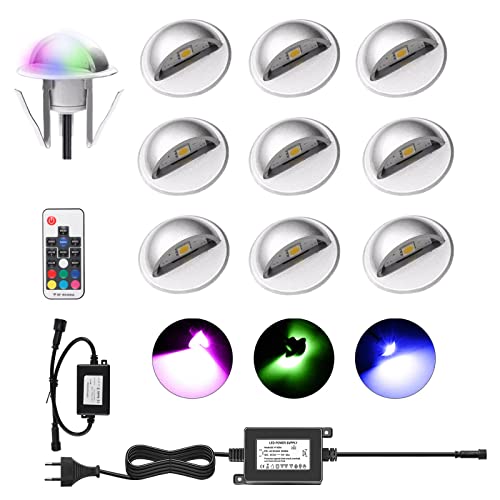 Faretto da incasso per terrazza, set da 10 LED, bianco caldo, IP67, impermeabile, per interni, giardino, ponte in legno, piscina, tetto in legno, con alimentatore di rete da 12 V, B106c, 10 pezzi