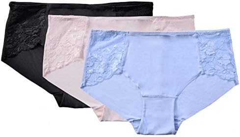 Platinum Lingerie Women's Laser Cut Microfiber Brief with Lace Inserts Pack of 3 Black, Blue, and Pink Small