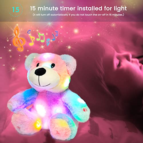 Hopearl Led Musical Rainbow Stuffed Teddy Bear Light Up Singing Plush Toy Adjustable Volume Lullaby Animated Soothe Valentine's Day Birthday Mother's Day For Girlfriend, Colorful, 10'' #TOP6