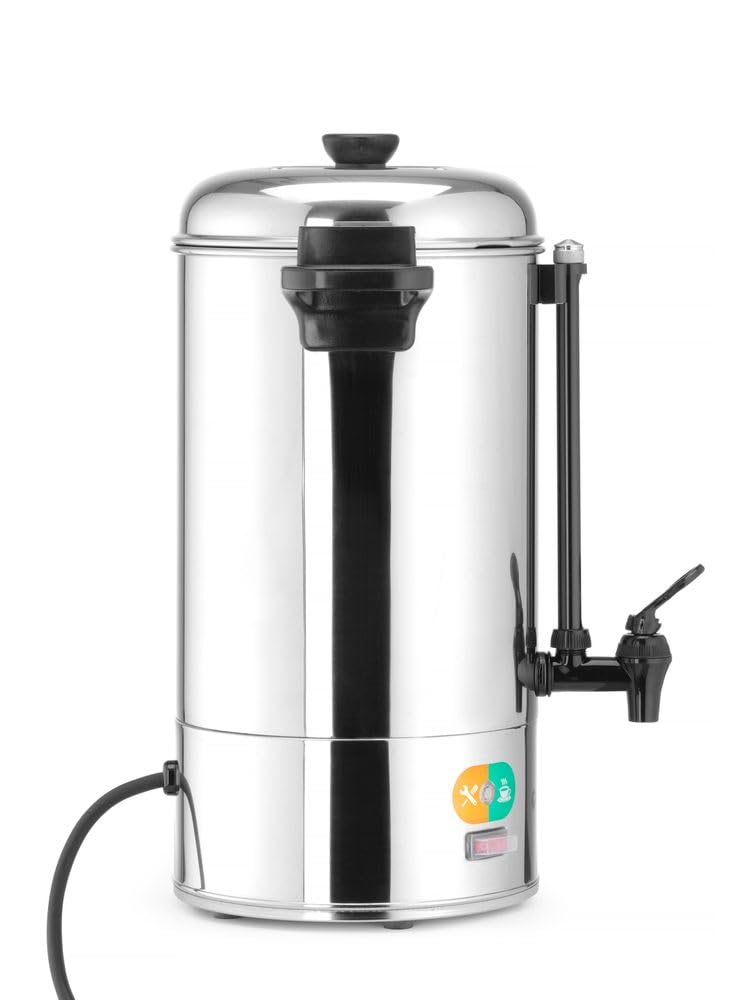 HENDI Dispensador de Bebidas Calientes Eléctrico, de Pared Simple, Hervidor para Agua y Vino Caliente, 94–99°C, 9L, 230V/2200W, 340x227x(H)468mm, Acero Inoxidable