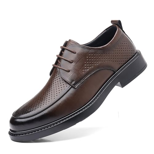 Men's Leather Business Formal Oxford Shoes Classic Lace Up Hollow Comfort Soft Sole Derby Dress Shoes for Wedding Party Office