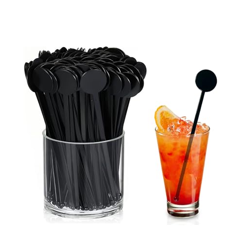 Image of 80 Pcs Cocktail Stirrers, Plastic Cocktail Disc Stirrer, Reusable Black Stirring Sticks
